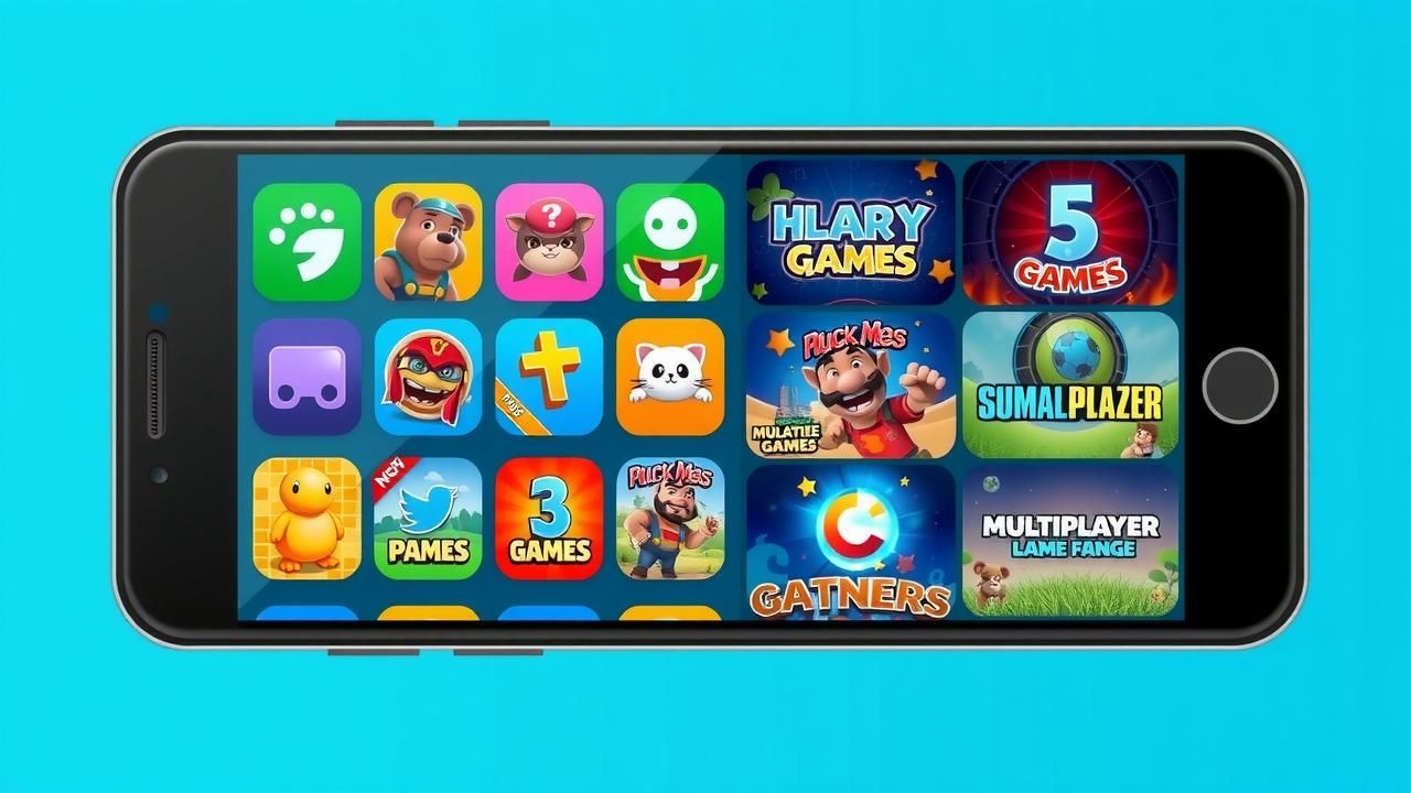 A vibrant app interface featuring game icons and a curated layout for a gaming application.