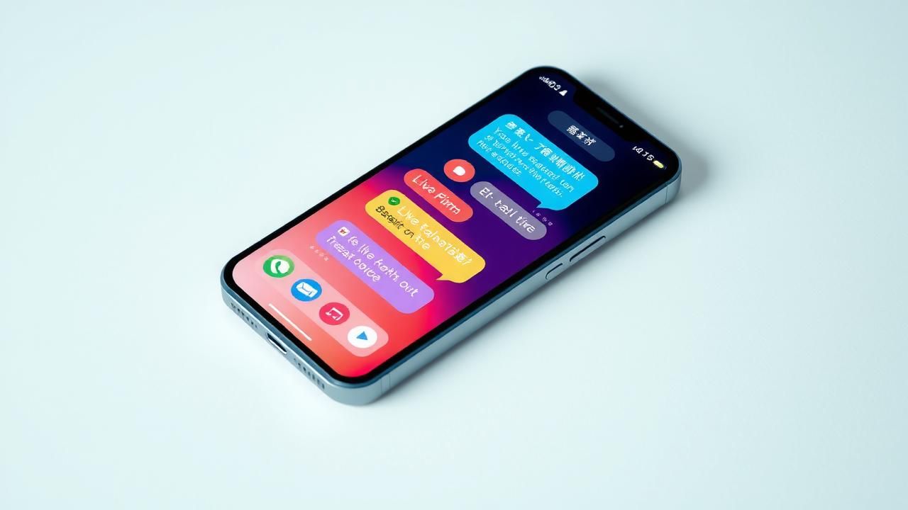 A modern smartphone displaying live translation features with vibrant interfaces and AI elements.
