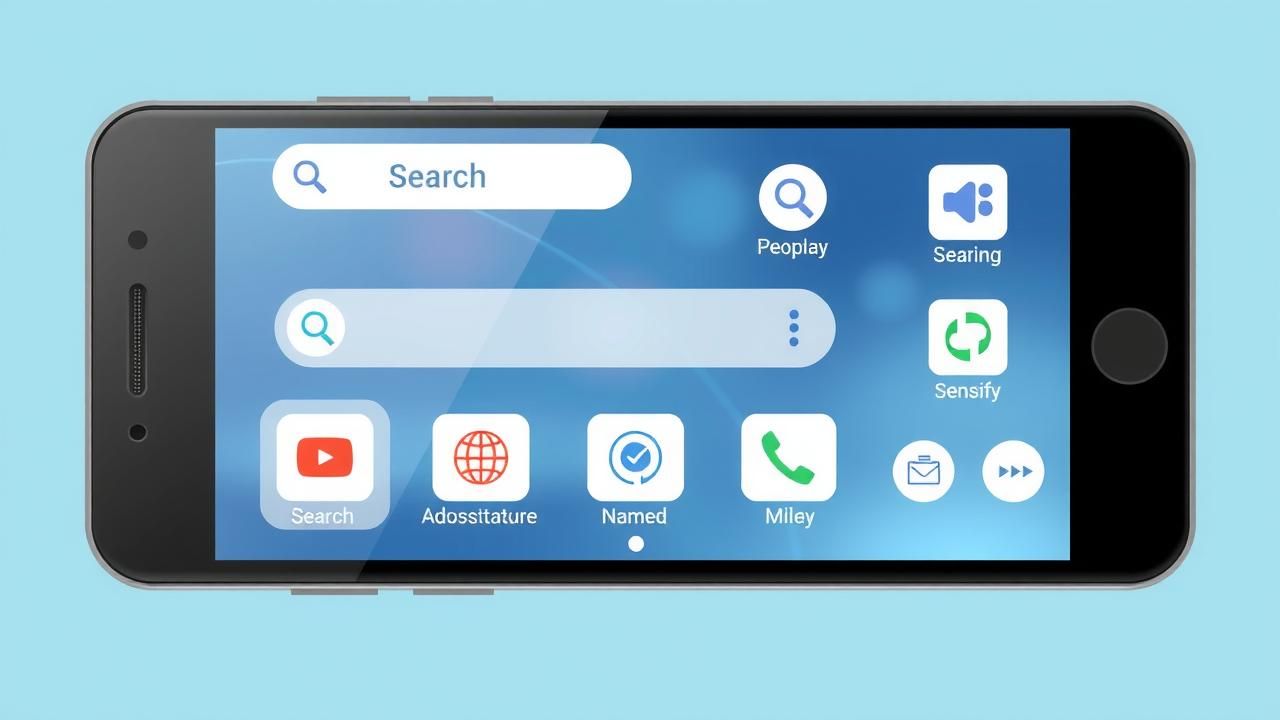 A sleek digital interface showcasing a search feature with various app icons and actions available.
