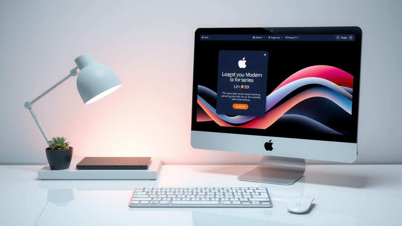 A sleek, modern workspace with an Apple device showcasing minimalistic UI updates and privacy-focused features.