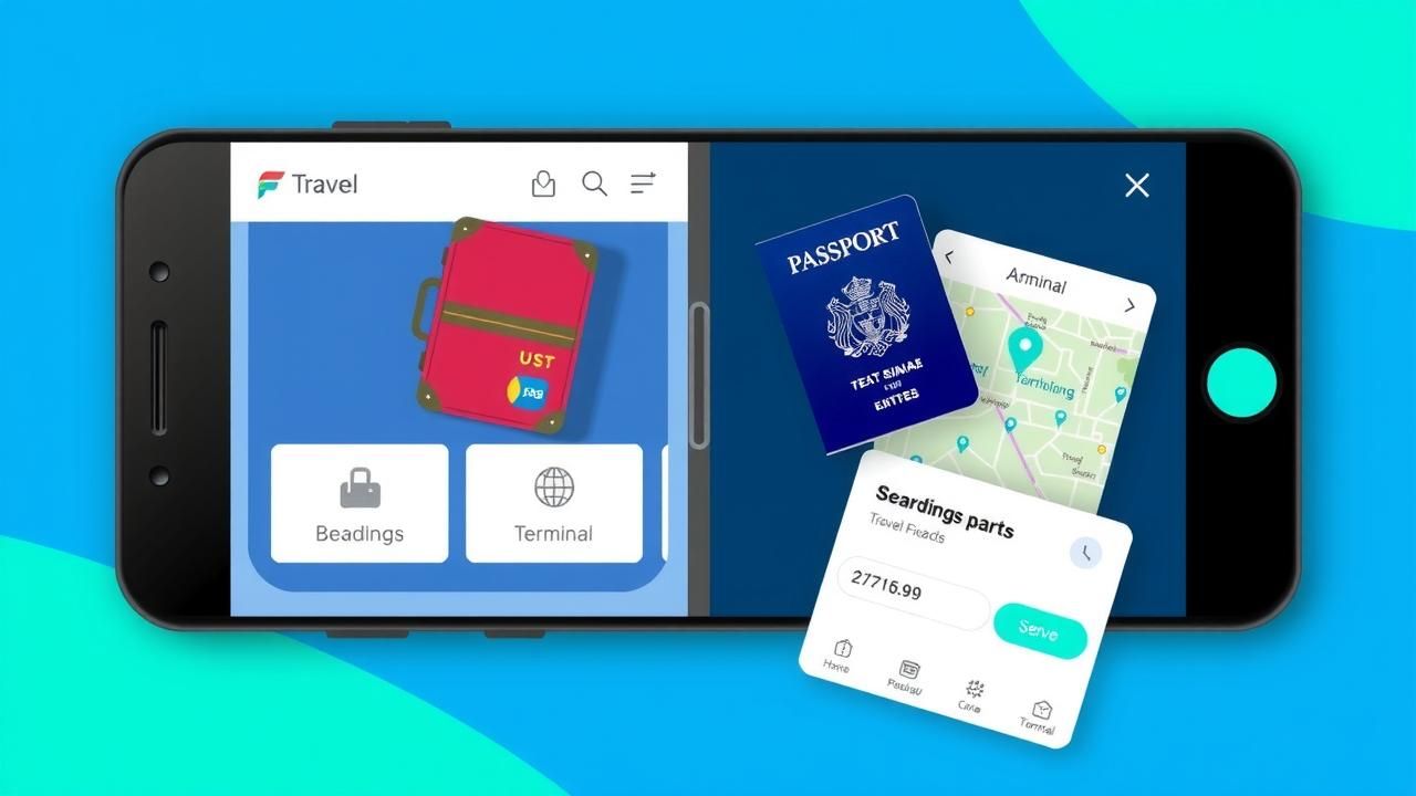 A digital wallet design showcasing travel features with a focus on passports and boarding passes in a vibrant color scheme.
